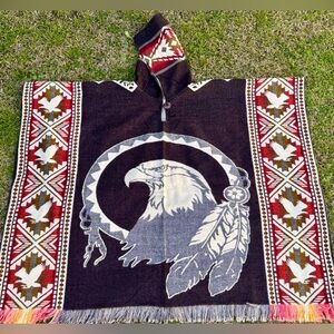 Native American Eagle adult size alpaca poncho, one size, unisex, hooded poncho
